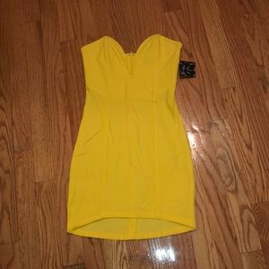 Nasty Gal yellow strapless bodycon dress